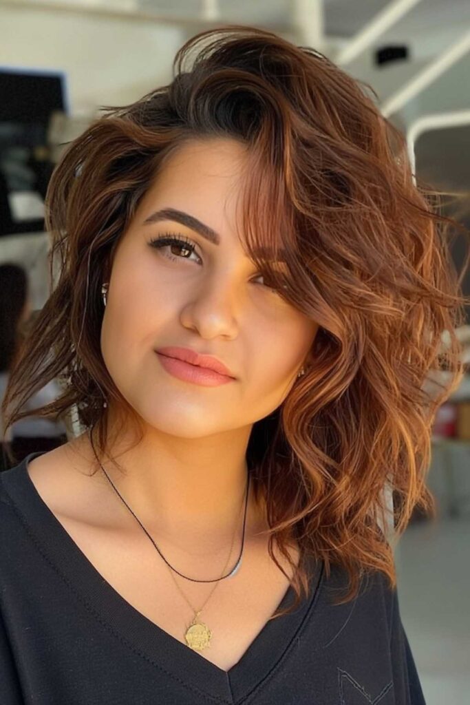 Mullet Médio Cacheado Assimétrico