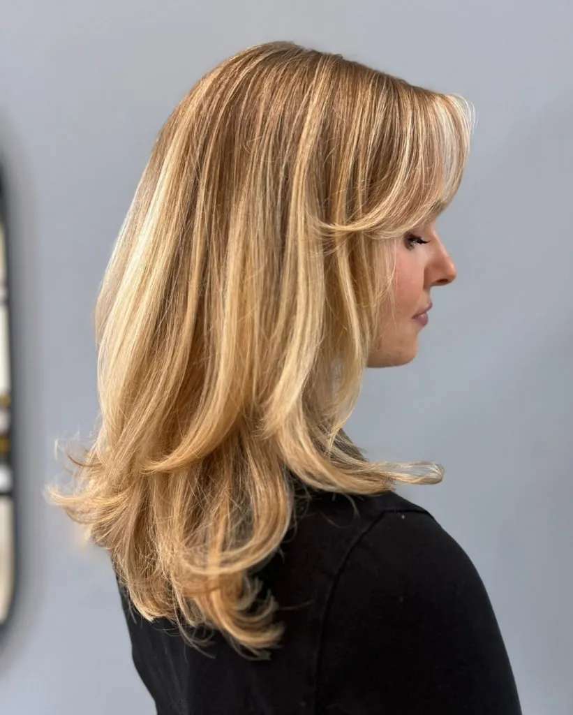 Layered Curtain Bangs with Blonde Shades
